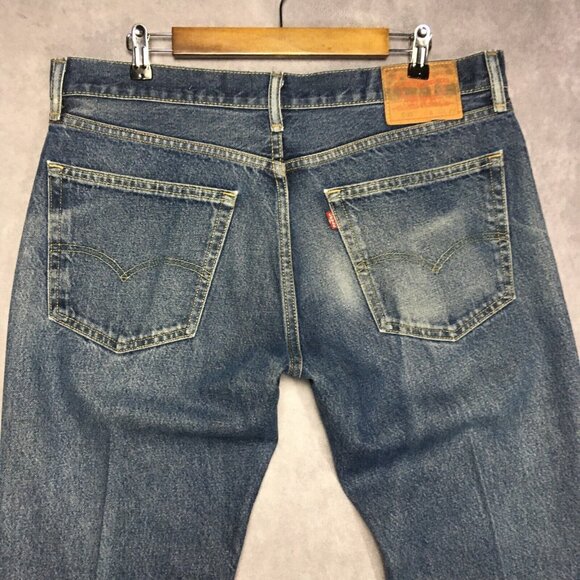 Levis Mens 505 Regular Fit Blue‎ Jeans size 36x29 Denim Pants Handsome Fading